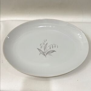 Kaysons Fine China White Silver Gray Serving Platter 12 In X 9 In Vintage Japan